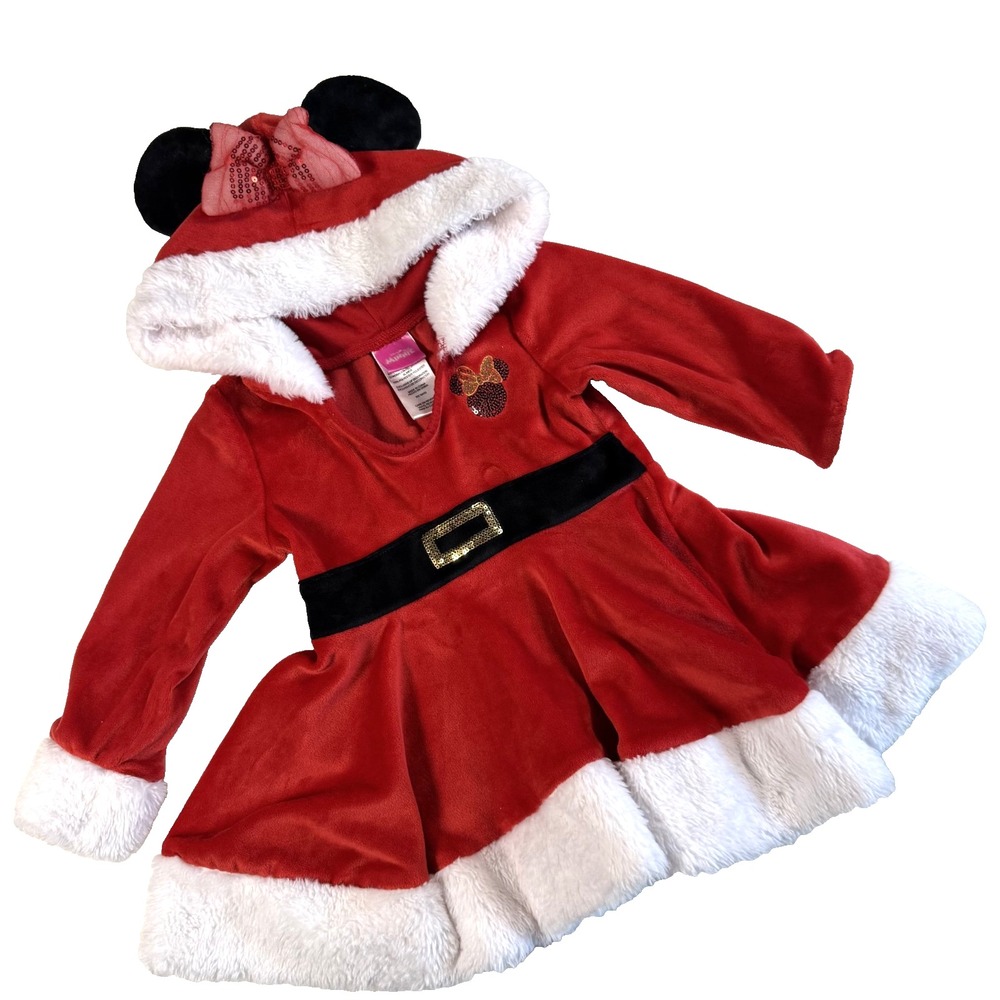 Disney Minnie Mouse Christmas Hooded Dress 2T Santa Elf